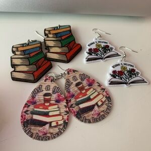 3 pair book earrings. Teacher. Librarian. Book Nerd.